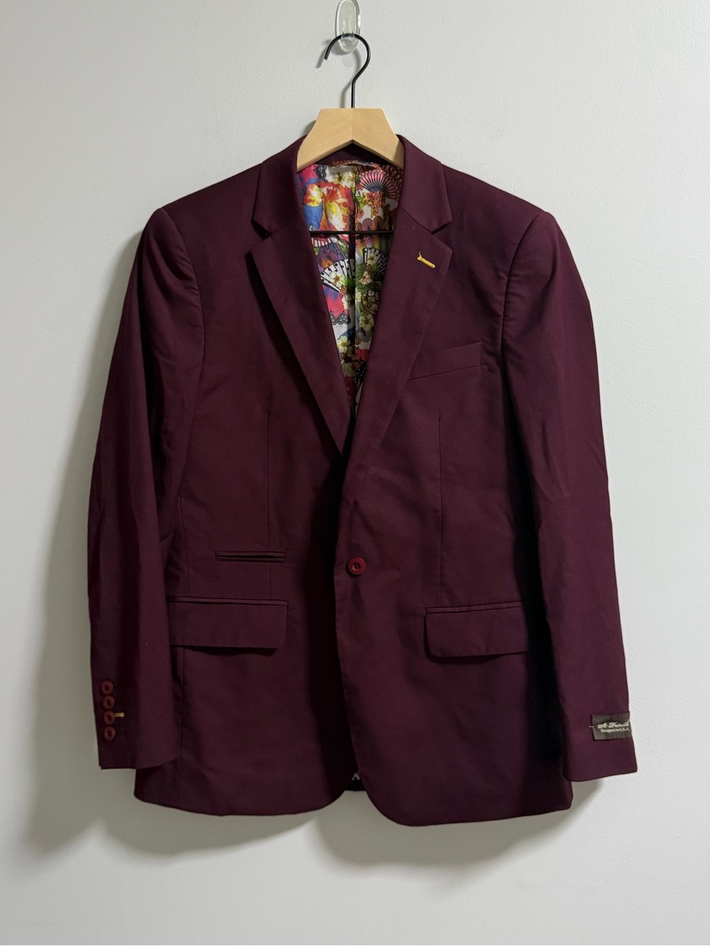 Men’s St. Patrick Burgundy Sport Coat with Patterned Lining